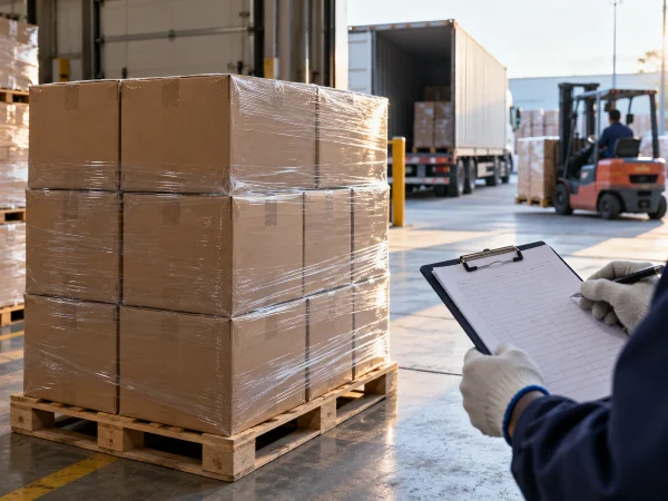 Boxed products on a pallet ready for a buyer